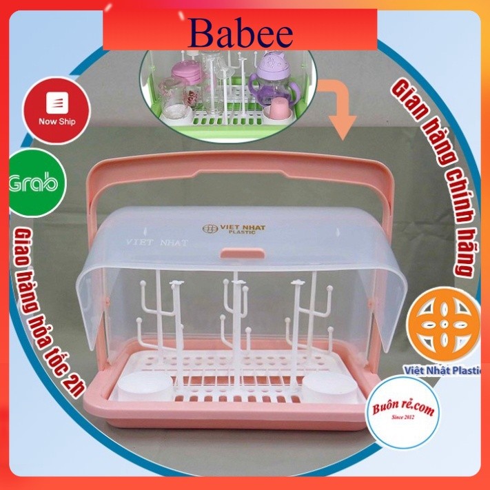 Khay úp bình sữa có nắp đậy Việt Nhật, Giá úp cốc có quai xách an toàn tiện lợi Babee