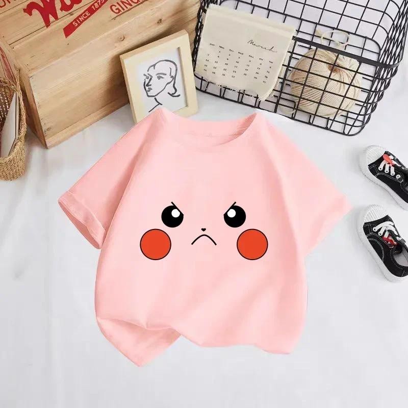 Áo thun trẻ em Pokemon Pikachu dễ thương mùa hè tay ngắn in hình ngộ nghĩnh cho bé trai và bé gái Áo thun trẻ em