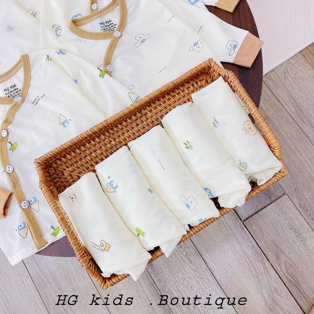 Combo 5 Bộ dài tay tăm lạnh thu đông HG cho bé sơ sinh in hoạ tiết dễ thương mềm mịn 3-9kg Đậu Đậu Store TAML06