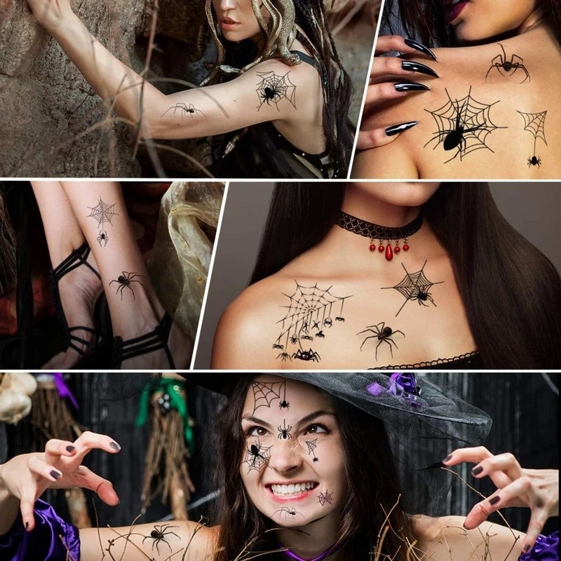 Halloween Đen Nhện Hình Xăm Miếng Dán Chống Thấm Nước Cô Gái Bé Trai Cánh Tay Hình Xăm Dán Sáng Tạo Đảng Quà Tặng