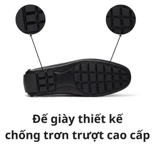 Giày da bò nam vân hạt dáng lười họa tiết logo FTT Leather đế chống trơn trượt cao cấp F77640