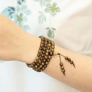 [TẶNG LỘC RÙA VÀNG] Vòng Tay Trầm Hương 108 Hạt Trơn Size 6Li - Kèm Hộp Gấm Đựng Vòng Phụ Kiện