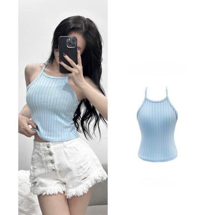BARE_Áo croprop hai dây nữ , áo yêm lông hai dây dáng ngắn ôm body tôn dáng- A301 Top Jean Women Kem Nhung Voi