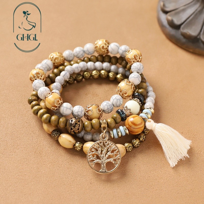 GHGl❤️Handmade Bohemian Kỳ Lạ Vòng Tay Retro Phong Cách Dân Tộc Nam Nữ Dệt Nhiều Lớp Vòng Tay Niche Vòng Tay