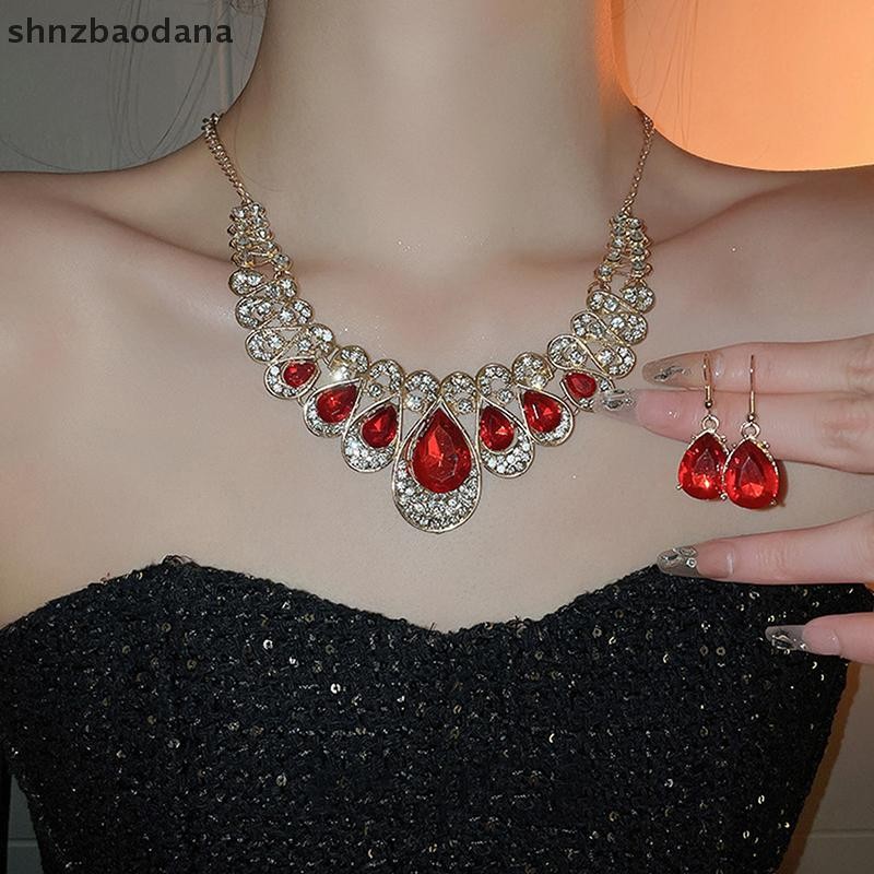 [SHNZAA] Bộ trang sức Bộ bông tai vòng cổ lấp lánh bằng kim loại thời trang dành cho phụ nữ Quà tặng trang sức dự tiệc FSSG