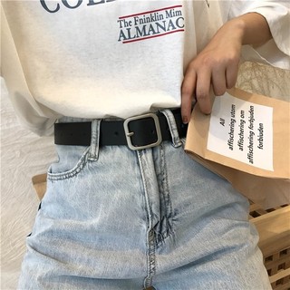 Thắt lưng nữ đơn giản và đa năng thời trang Hàn Quốc sinh viên khóa vuông phiên bản Hàn Quốc màu đen giản dị