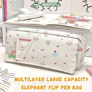 Túi đựng bút WEOPCVBNF902, Bút chì dung lượng lớn nhiều lớp, Túi đựng văn phòng phẩm chó con / voi di động hoạt hình trở lại trường học
