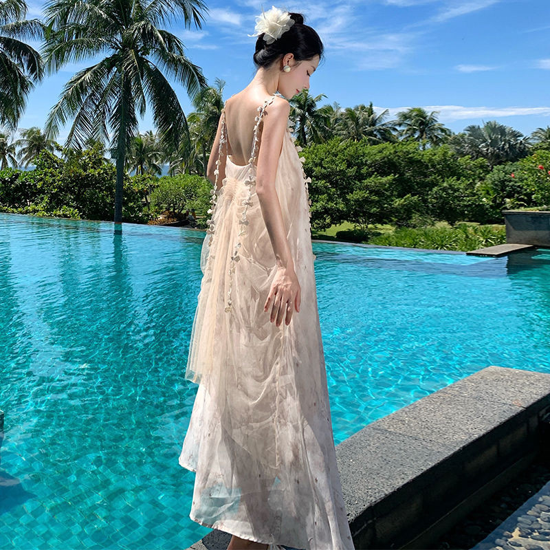 [Yu]Váy dây bướm mực mùa hè, phong cách Trung Quốc, dáng dài, thanh lịch, xinh.