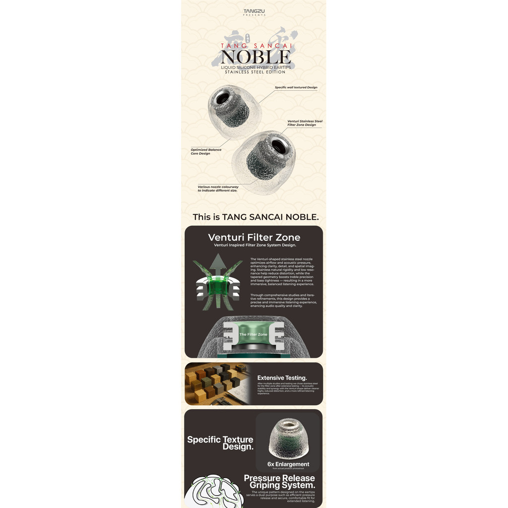 TANGZU TangSancai Noble Edition In Ear Tip Liquid Silicone Thép không gỉ Nút tai HiFi Earplug Tang Sancai EarTips