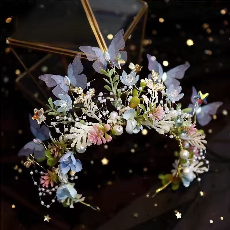 Băng đô vương miện hình bươm bướm cho bé gái trong lễ cưới