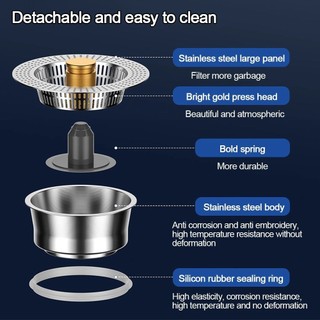 Bộ lọc thoát nước bồn rửa chén METALWRK, Nút chặn bồn rửa chống tắc 3 trong 1, Bộ lọc bồn rửa bật lên bằng thép không gỉ 304 được nâng cấp cho nhà bếp