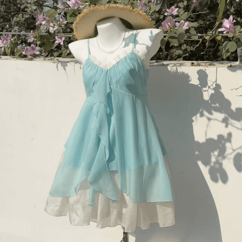 [Yu]Bộ chiffon retro phong cách Mermaid Love Song, mùa hè, thiết kế hai mảnh nữ tính.