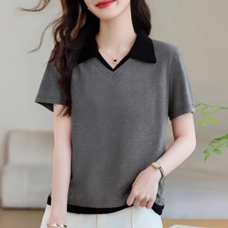 Cổ Áo Polo Tay Ngắn Cho Nữ, Phong Cách Hàn Quốc, Bằng Cotton Nguyên Chất, Thích hợp Mặc Mùa Hè