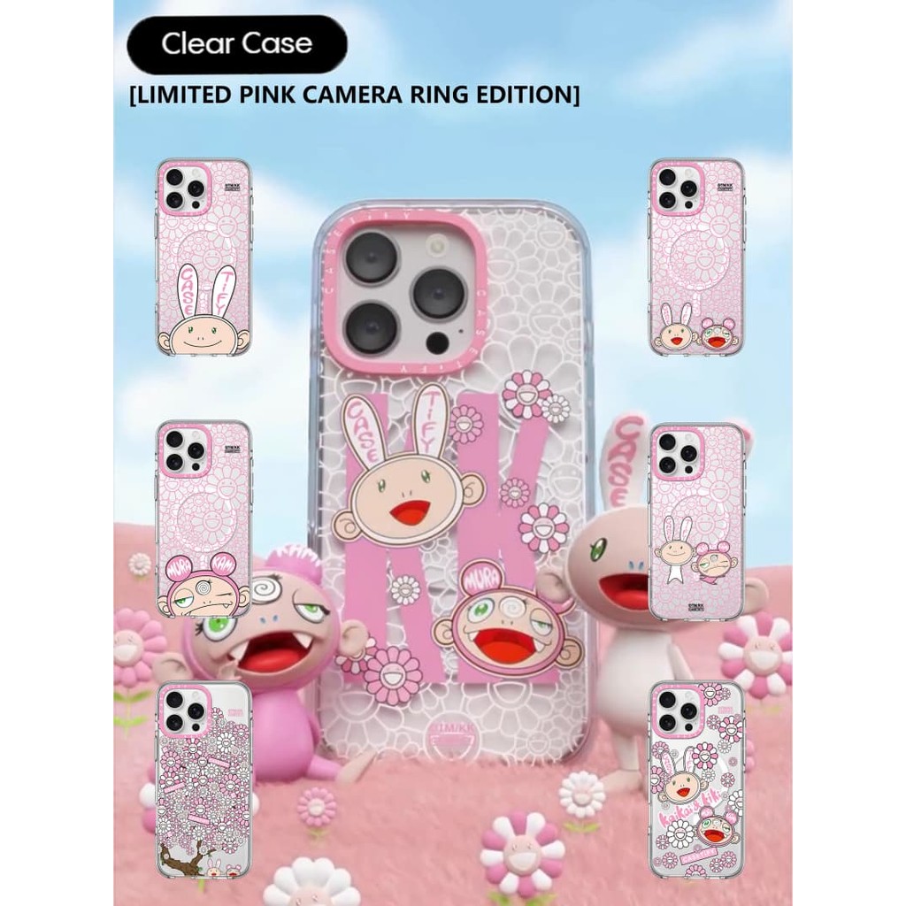 CASECASE X TAKASHI MURAKAMI KAIKAI VÀ KIKI GIỚI HẠN HỒNG CAMERA RING PHIÊN BẢN Tác động Vỏ hút từ tính trong suốt cho iPhone 16 / 15 / 14 / 13 Pro Max với bao bì cao cấp