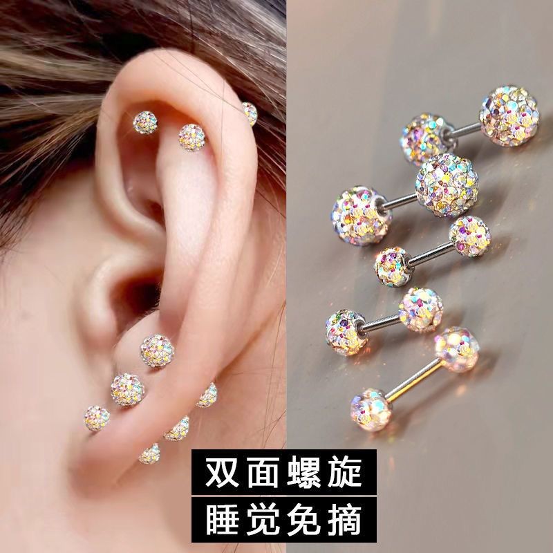 Bông tai hai đầu kim cương cao cấp, full kim cương và kim mịn, chống rơi, miễn phí chọn xương tai