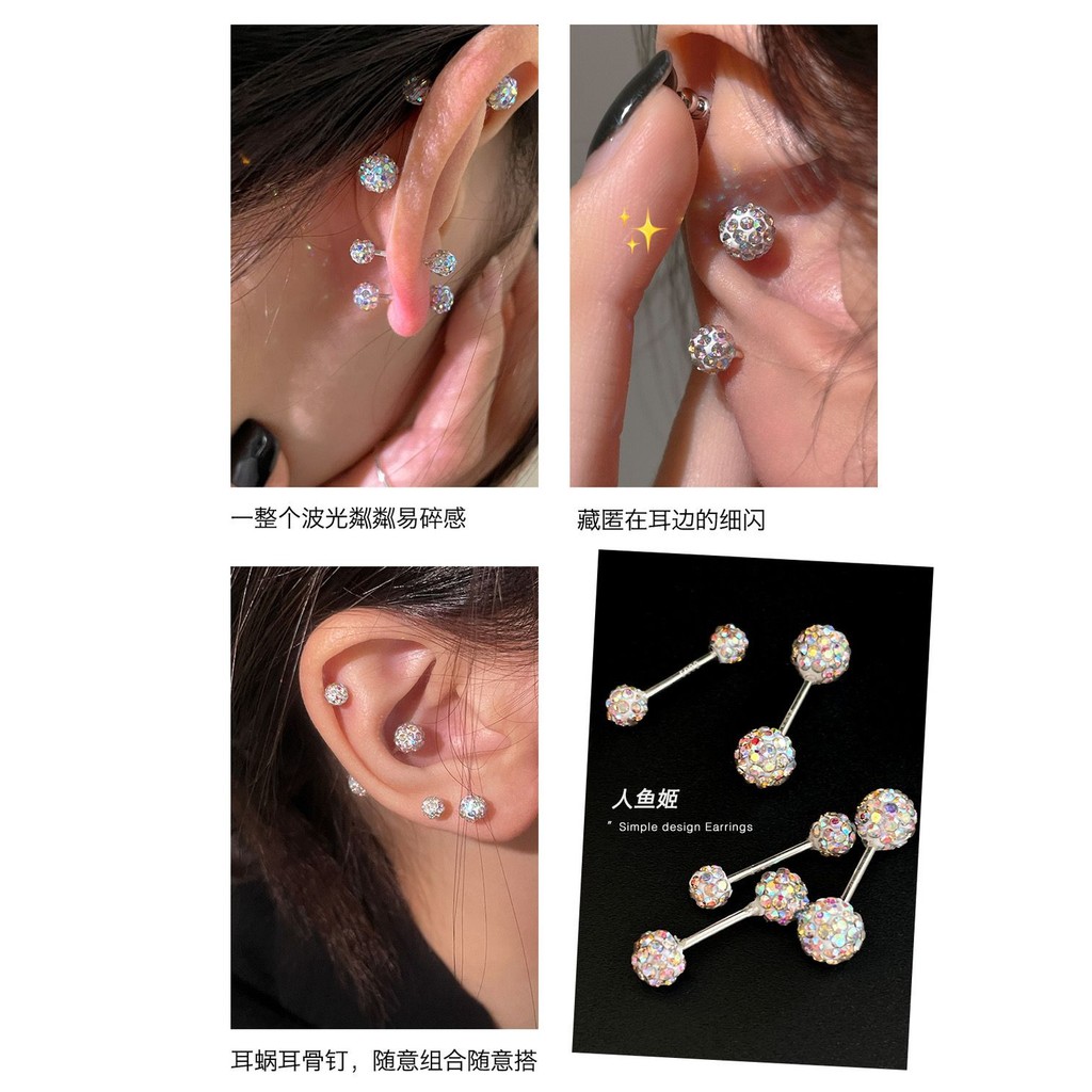 Bông tai hai đầu kim cương cao cấp, full kim cương và kim mịn, chống rơi, miễn phí chọn xương tai
