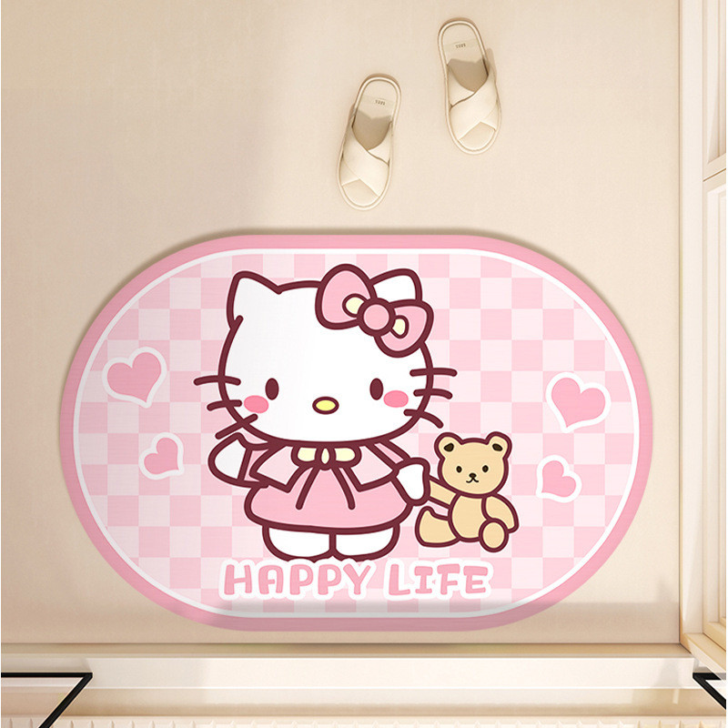 Thảm Chùi Chân Hello Kitty Siêu Thấm Hút, Thảm Lót Phòng Tắm Hình Mèo Dễ Thương, Chống Trơn Trượt