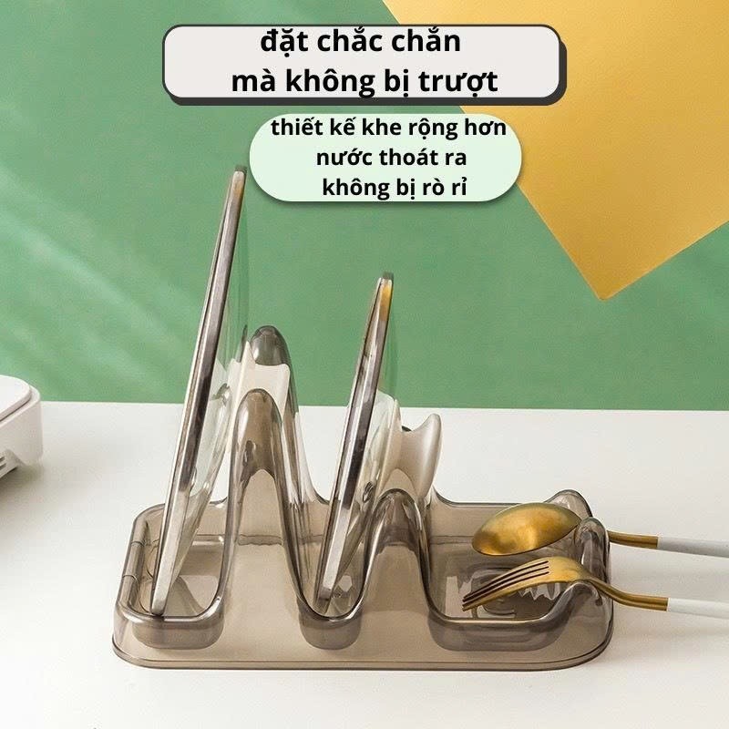 Giá Đỡ Úp Nắp Nồi 3 Ngăn Chữ U - Kệ Gác Để Nắp Vung Xoong Nồi Thìa Đũa Bằng Nhựa Chống Trượt Cao Cấp AMIZIN