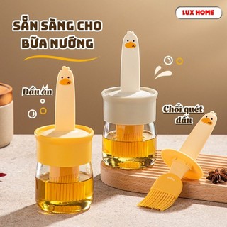Lọ Đựng Dầu Ăn Kèm Cọ Quét Silicon Hình Vịt Dễ Thương, Bộ Chổi Quét Dầu Ăn Gia vị Nhà Bếp