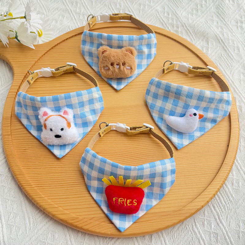 Khăn quàng cổ cho thú cưng mùa hè 2025 - Yếm Gingham thoáng khí cho chó mèo, Khăn quàng cổ điều khiển giọt nước có thể điều chỉnh có thể tháo rời với bàn chân hoạt hình (Vải khô nhanh làm mát)