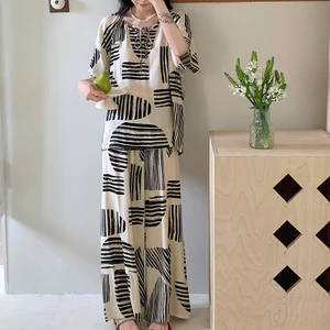 Bộ Đồ Ngủ Nữ Mùa Hè Cotton Lụa, Phong Cách Mới Sọc, Kích Thước Lớn, Phù Hợp Làm Loungewear