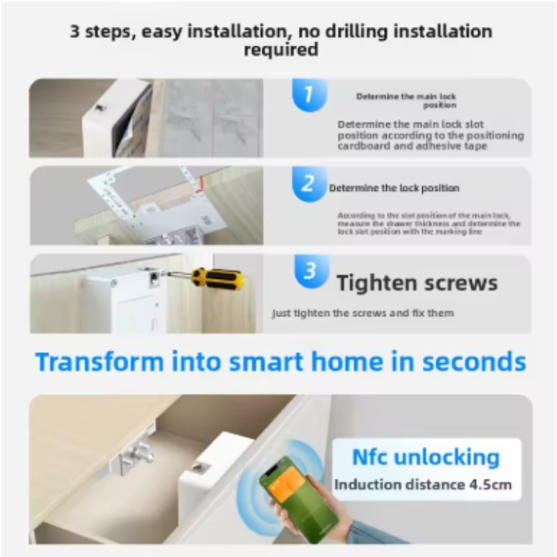 Khóa Cửa Gỗ Thông Minh Khóa Điện Tử Vô Hình Thẻ RFID NFC Mở Khóa Hộp Thư Không Cần Chìa Khóa Tủ Tủ Tủ Quần Áo Nội Thất Xông Hơi Tủ Locker