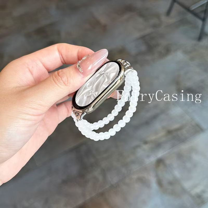 Dây Đeo Hạt Trắng Cho 10 9 8 7 Dây Đeo Đồng Hồ Cho Mi Band 6 5 4 3 Vòng Tay Cho Mi 9 8 Hoạt Động Trang Sức Dây Đàn Hồi