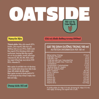 Sữa Oatside socola 180ml - lốc 3 hộp dinh dưỡng hoàn hảo