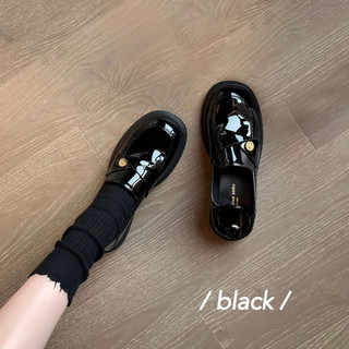 Loafers Đồng Xu Vàng Nhỏ Đế Dày Gót Lười Dày Gót Nữ Mùa Xuân 2024 Mới jk Phong Cách Nữ Tính Da Sáng Giày Da Nhỏ