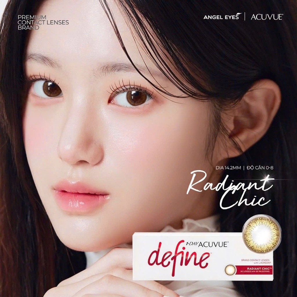 Kính áp tròng 1 ngày màu nâu tự nhiên Radiant Chic ACUVUE Define Angel Eyes có độ cận 0-9