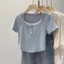 Hot Girl Giả Hai Mảnh Cổ Vuông Tay Ngắn Nữ 2024 Thiết Kế Cảm Giác Niche Nhỏ Ngắn Top 8.15