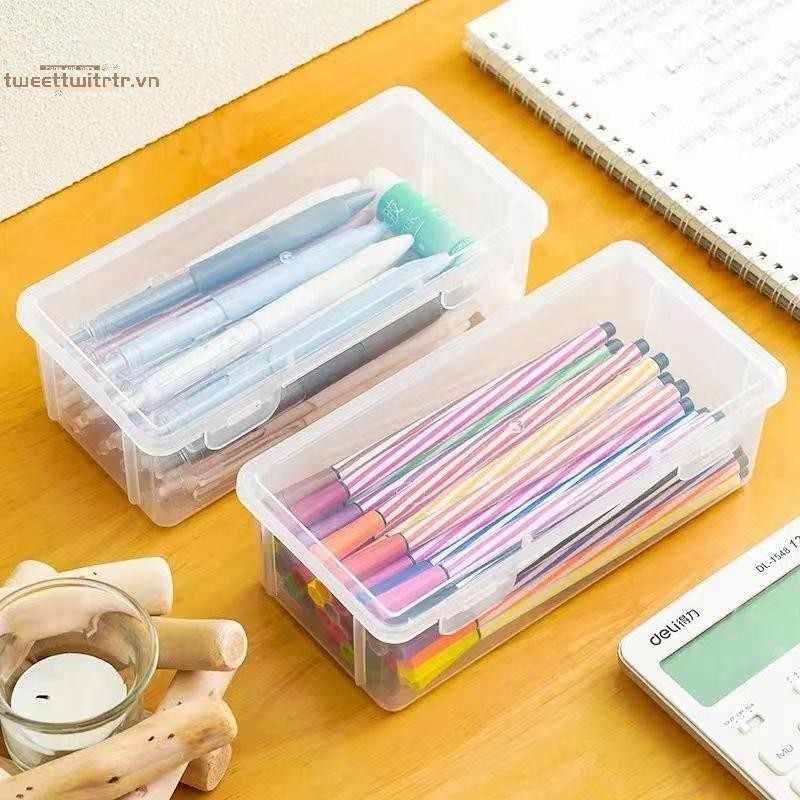 Hộp đựng nhựa trong suốt màu đen TRTR có nắp cho bút, bút chì, bút đánh dấu, đồ dùng học tập & tổ chức văn phòng, sắp xếp bàn làm việc VN