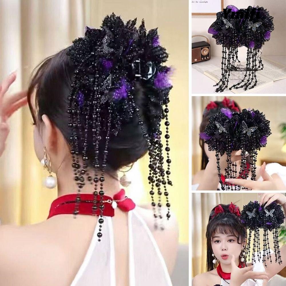 Kẹp Tóc Hình Bông Hoa Cho Bé Gái, Chất Liệu Vải Cá Mập Phối họa Tiết Ngọc Trai Thời Trang