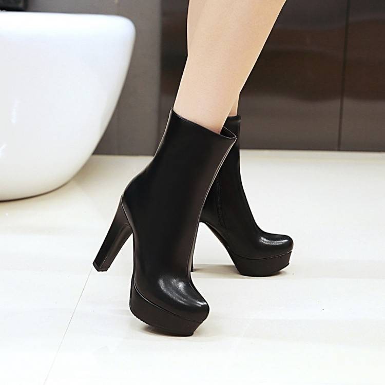 34-43 Kích Thước Đi Lại Ngón Chân Tròn Nền Tảng Cao Gót Giày Bốt Châu Âu Mỹ Thời Trang Mỏng Hơn Nhìn Dày Gót Giày Bốt Ngắn Nữ