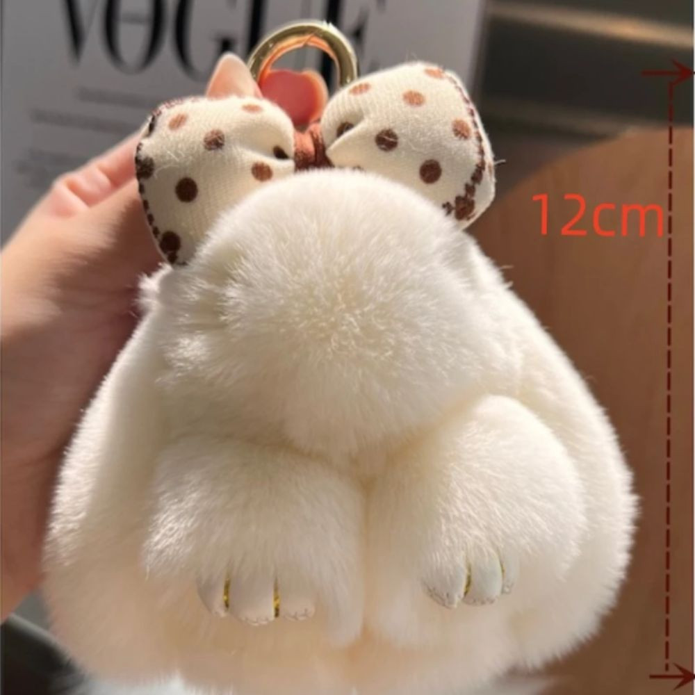 [Vận chuyển nhanh] Móc khóa búp bê thỏ lông tơ MINIMALY, treo trang trí búp bê nhồi bông Pompoms Bow Rabbit Mặt dây chuyền, Phụ kiện túi đeo mặt dây chuyền sang trọng hoạt hình dễ thương