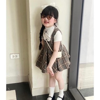 S49-[tomnaukid] Set áo phối yếm váy carro cho bé gái size từ 8-30Kg