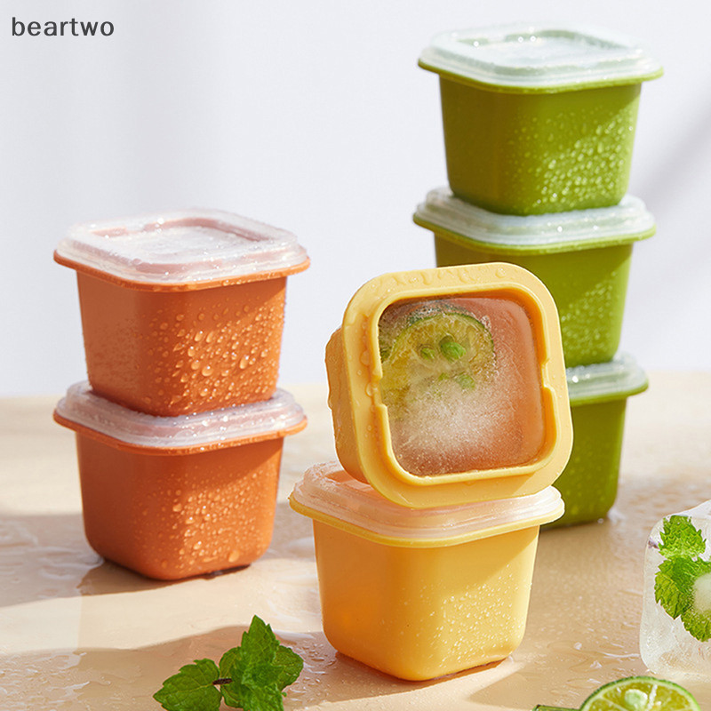 < Beartwo > Khuôn làm đá viên độc lập Khay đá lớn PP Bảo quản tại nhà Làm hộp đá có nắp Phụ kiện nhà bếp Đẹp