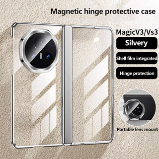 Vỏ bảo vệ bản lề từ tính trong suốt mạ điện sang trọng cho Honor Magic V3 Vỏ bảo vệ ống kính kim loại có màng cường lực