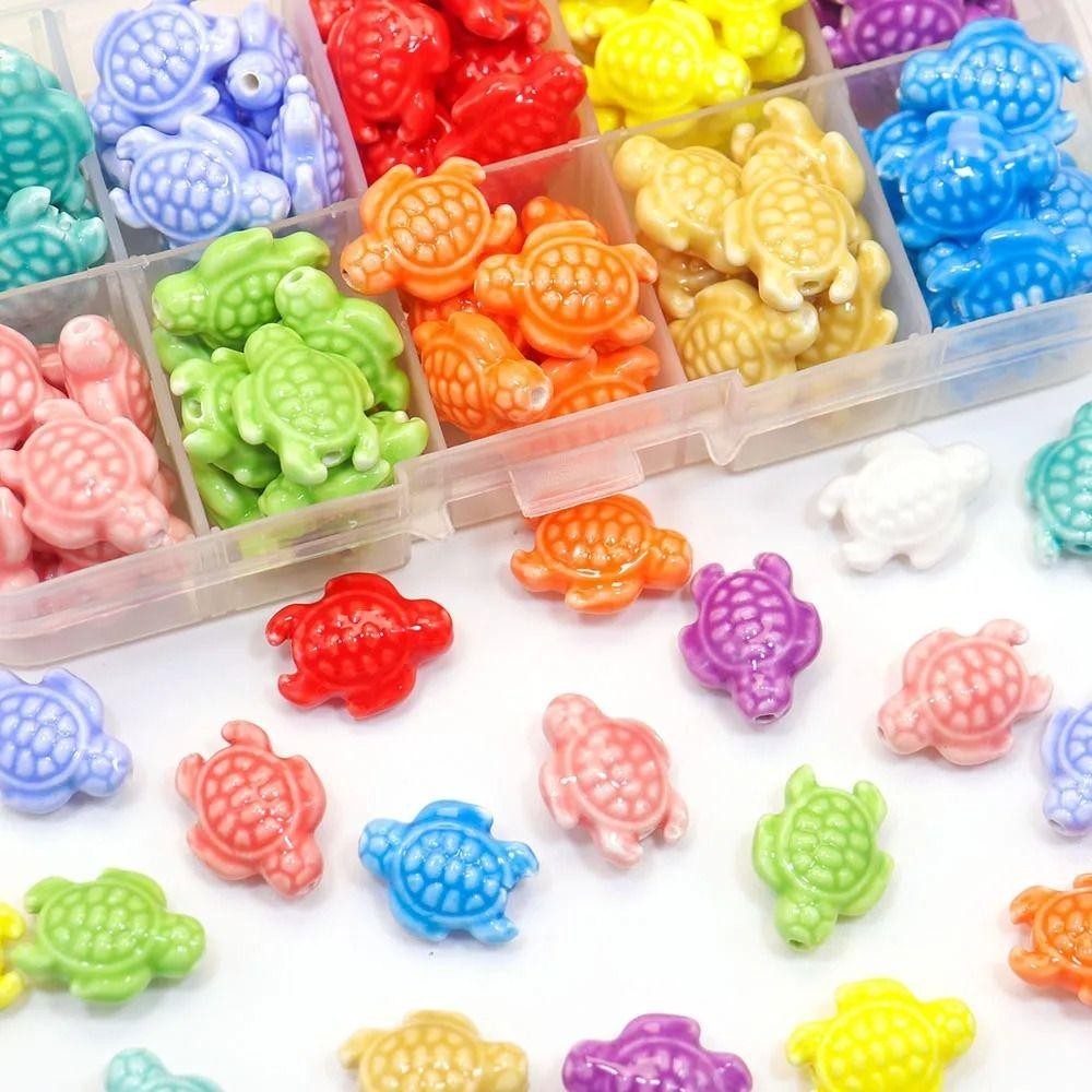 LACYES 10 Hạt Rùa Biển, Handmade Thủ Công Gốm Sứ Miếng Đệm Rời Hạt, Dễ Thương Màu Tươi Vòng Cổ Bông Tai Trang Sức Thời Trang Làm Chất Liệu