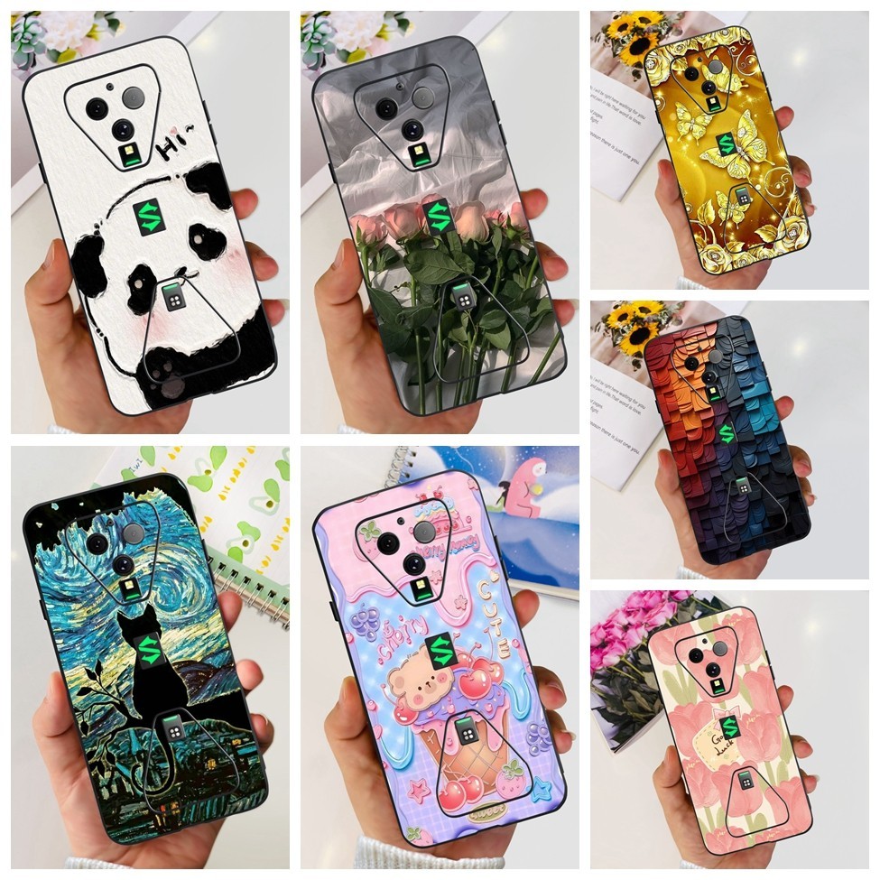 Ốp lưng Xiaomi Black Shark 3 3S Thẩm mỹ Hoa dễ thương Sơn đen Vỏ TPU mềm Xiaomi Black Shark 3S Vỏ điện thoại
