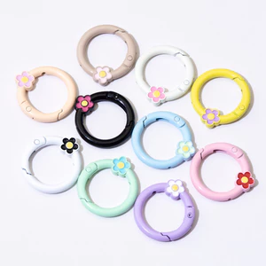 Vòng kim loại Móc điện thoại di động Snap Spring Mở tròn Móc khóa 1 chiếc Sơn hoa Khóa màu