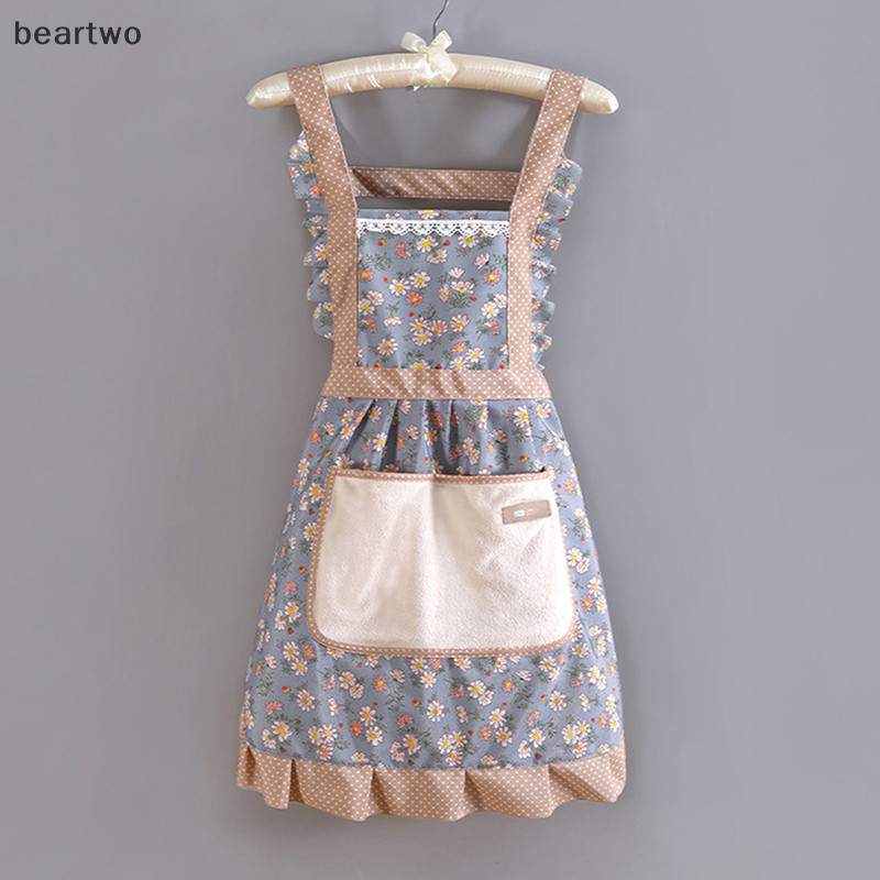 < Beartwo > Vải Canvas hoa AApron có thể chà và chống mài mòn cho nhà bếp Tạp dề gia đình và văn phòng Tạp dề đẹp Nhà bếp đẹp