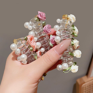 Dây điện thoại ngọc trai hoa hồng scrunchie Dây buộc đầu hoa nữ 2024 mũ mới