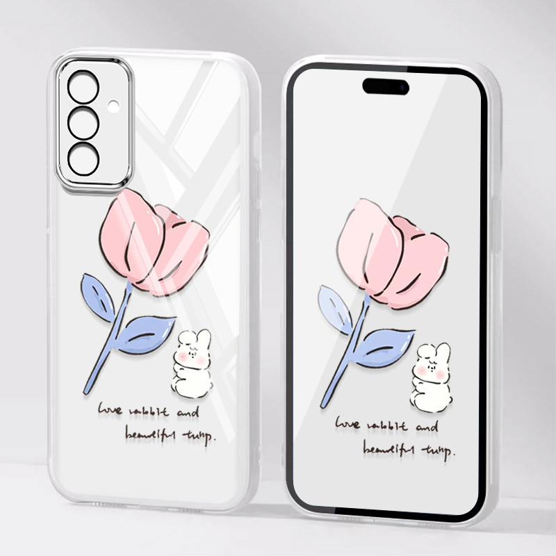 YBD Phim Hoạt Hình INS Phong Cách Ốp Lưng Điện Thoại Samsung Galaxy A56 A26 A16 A55 A35 A13 A04S A05S A14 A15 A24 A25 A34 A54 4G 5G Đơn Giản Họa Tiết Thỏ Hoa Tulip Vỏ Trong Suốt