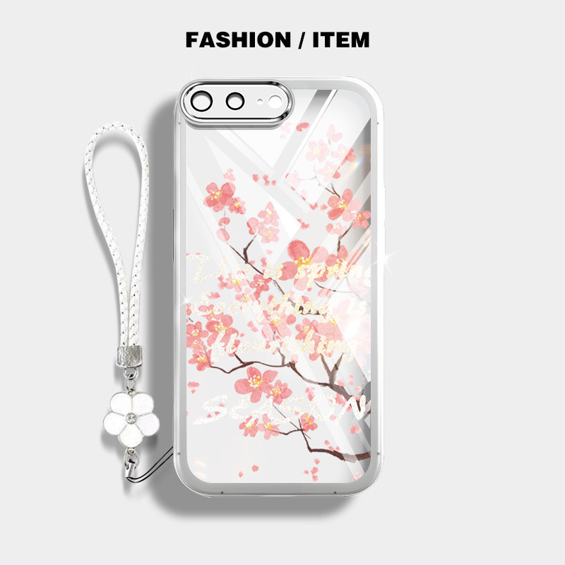 Ốp Điện Thoại YBD Cho IPhone 11 12 Pro Max Mini 6 6S Plus 7 Plus 8 Plus SE2020 X XS Max XR Phong Cách Cổ Đại Hoa Đào Họa Tiết Có Dây Treo