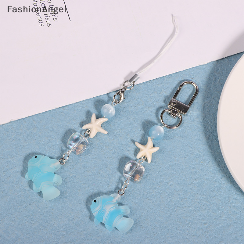 FashionAngel Y2K Xanh Biển Cá Sao Biển Điện Thoại Ch Mặt Dây Chuyền Hạt Dễ Thương Handmade Cô Gái Ngọt Ngào Móc Khóa Cho Túi Camera TH