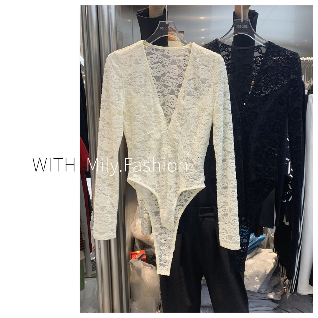 Milyfashion Mùa Đông Phong Cách Mới Phiên Bản Hàn Quốc Niche Tính Khí Cổ Chữ V Áo Chui Đầu Hot Girl Phong Cách Gợi Cảm Rỗng Một Mảnh Ren Top