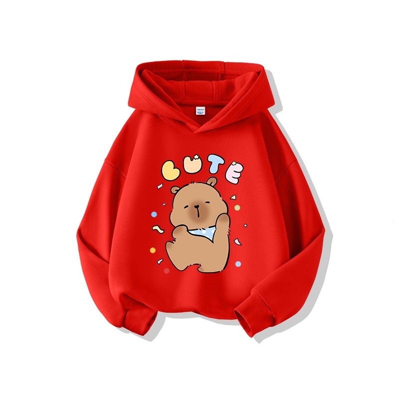 Áo hoodie trẻ em, Áo Hoodie mùa xuân và mùa thu 2024 Cô Gái mới, in hình capybala dễ thương