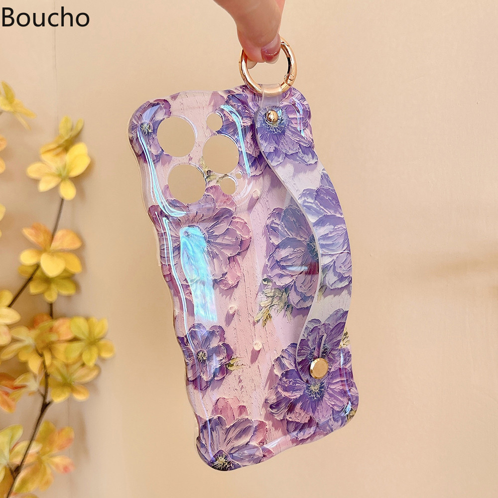 Dành Cho iPhone 16 Pro Max Air 17 Pro Max 15 Plus Thời Trang Laser Ánh Sáng Xanh Hoa Dây Đeo Cổ Tay Ốp Lưng Điện Thoại Cho iPhone 14 Pro Max 11 12 13 Pro Max 15pro Sang Trọng Chống Sốc TPU Mềm