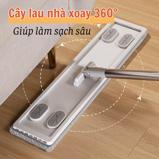 Cây lau sàn Bunnies thùng xô lau nhà vắt tự động lau khô lau ướt thiết kế đầu lau xoay 360 độ